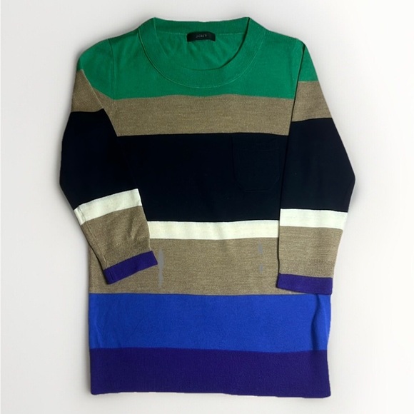 Gorgeous J.Crew 100% Merino Wool 3/4 length sleeve striped crew neck sweater - Picture 1 of 8